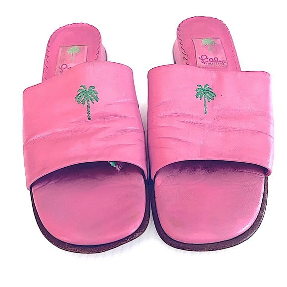 Lilly Pulitzer Shoes - Lilly Pulitzer Pink Leather Slide Sandals - Italy